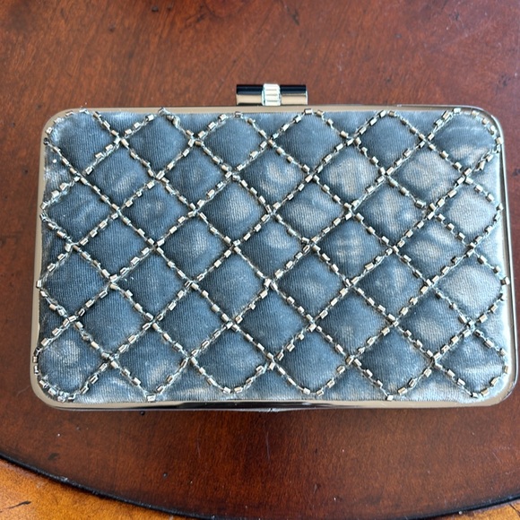Banana Republic suede gray clutch with crisscross beading. - Picture 3 of 4
